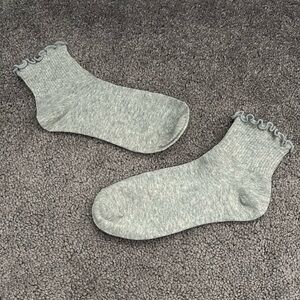 Gray / Grey Ruffled Ankle Socks